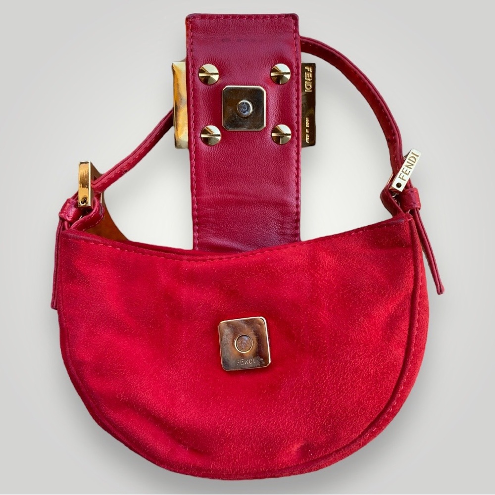 Fendi Red Suede Mini Croissant HandBag - Picture 6 of 11